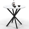 ID MARKET - Table à manger ronde ALIX 4 personnes pied araignée noir plateau effet marbre blanc ALASKA 80 cm - vignette