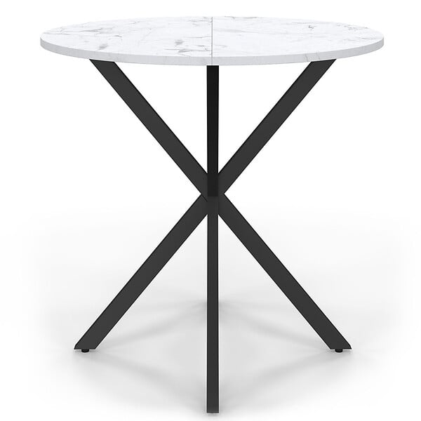 ID MARKET - Table à manger ronde ALIX 4 personnes pied araignée noir plateau effet marbre blanc ALASKA 80 cm - large