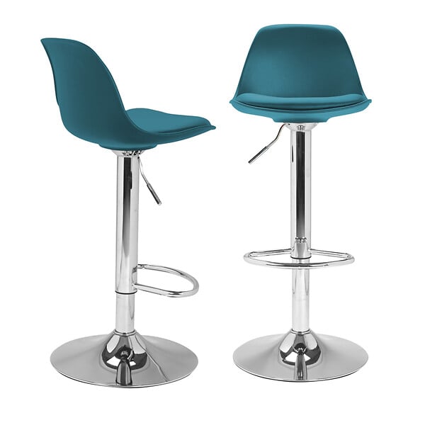 ID MARKET - Lot de 2 tabourets de bar KARL design bleu canard - large