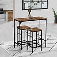 ID MARKET - Ensemble table haute de bar DAYTON 95 cm et 2 tabourets effet vieilli design industriel - vignette