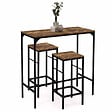 ID MARKET - Ensemble table haute de bar DAYTON 95 cm et 2 tabourets effet vieilli design industriel - vignette