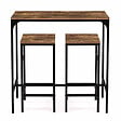 ID MARKET - Ensemble table haute de bar DAYTON 95 cm et 2 tabourets effet vieilli design industriel - vignette