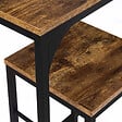 ID MARKET - Ensemble table haute de bar DAYTON 95 cm et 2 tabourets effet vieilli design industriel - vignette