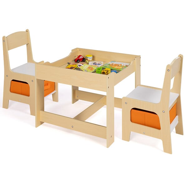 ID MARKET - Table à dessin reversible + 2 chaises GABRIEL avec bacs de rangement bois façon hêtre - large