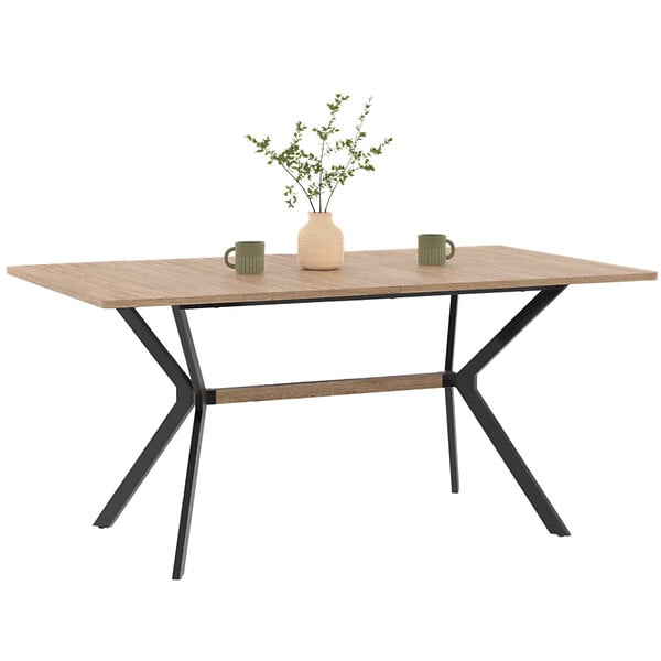 ID MARKET - Table à manger rectangle LOUISON 8 personnes bois et noir design industriel 160 cm - large