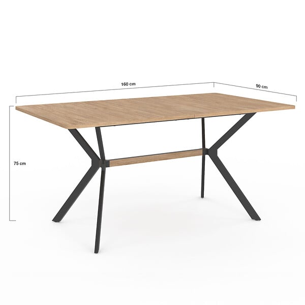 ID MARKET - Table à manger rectangle LOUISON 8 personnes bois et noir design industriel 160 cm - large