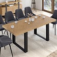 ID MARKET - Table à manger extensible rectangle CASSIUS 4-8 personnes effet chevrons et pieds noirs 160-200 cm - vignette