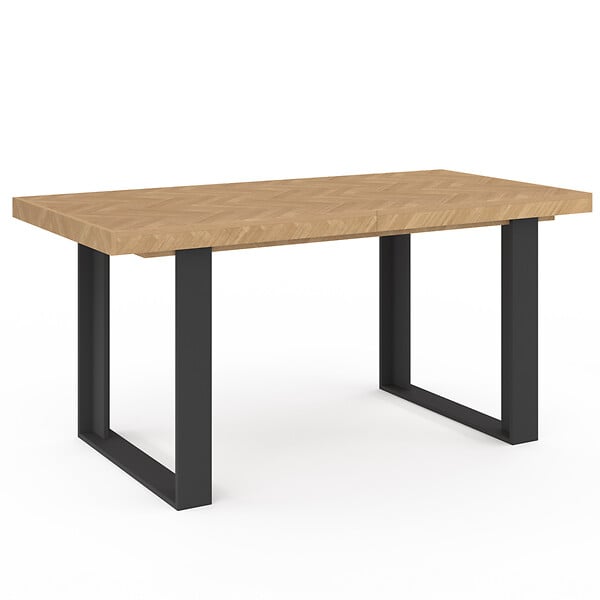 ID MARKET - Table à manger extensible rectangle CASSIUS 4-8 personnes effet chevrons et pieds noirs 160-200 cm - large