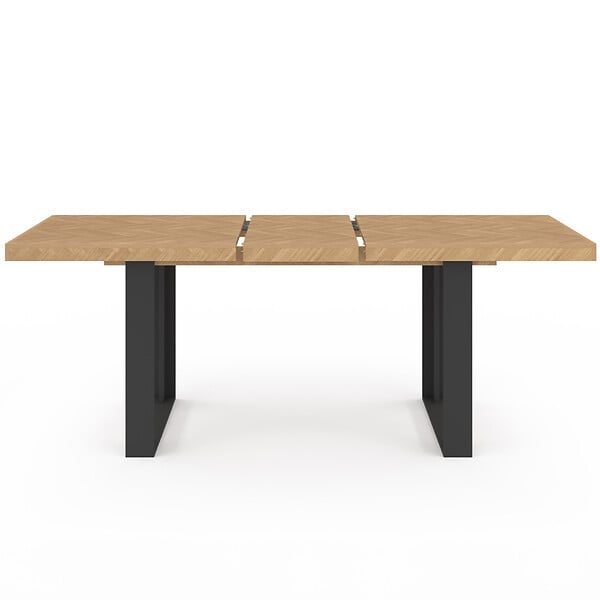 ID MARKET - Table à manger extensible rectangle CASSIUS 4-8 personnes effet chevrons et pieds noirs 160-200 cm - large