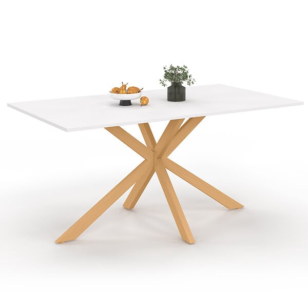 ID MARKET - Table à manger rectangle ALIX 8 personnes pied araignée bois et plateau blanc GISELE 160 cm - large