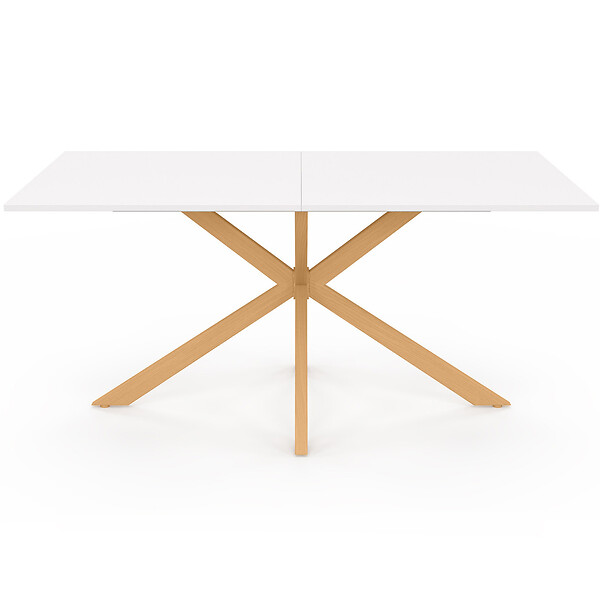 ID MARKET - Table à manger rectangle ALIX 8 personnes pied araignée bois et plateau blanc GISELE 160 cm - large