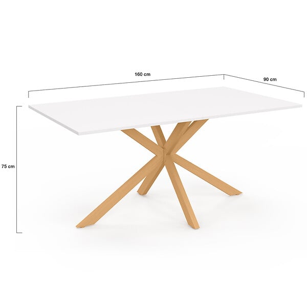 ID MARKET - Table à manger rectangle ALIX 8 personnes pied araignée bois et plateau blanc GISELE 160 cm - large