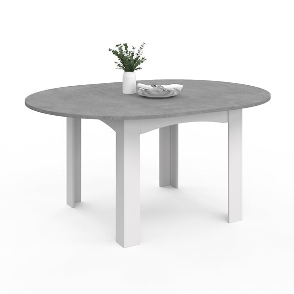ID MARKET - Table à manger extensible ronde DONA 4-8 personnes blanc plateau effet béton 110-150 cm - large