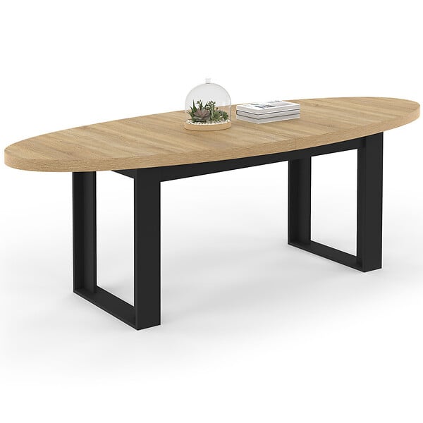 ID MARKET - Table à manger PHOENIX 8 personnes ovale 200 cm bois et noir - large