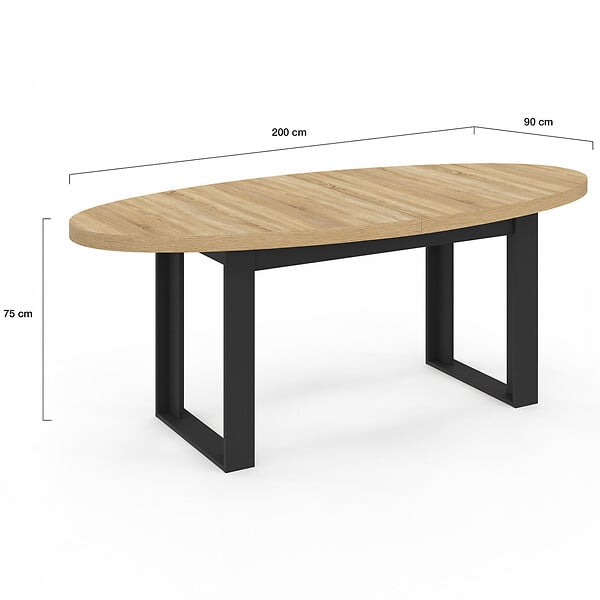 ID MARKET - Table à manger PHOENIX 8 personnes ovale 200 cm bois et noir - large