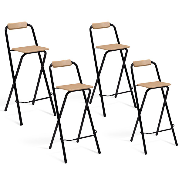 ID MARKET - Lot de 4 tabourets de bar pliants DETROIT structure noire avec assise effet bois design industriel - large