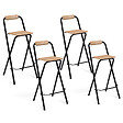 ID MARKET - Lot de 4 tabourets de bar pliants DETROIT structure noire avec assise effet bois design industriel - vignette
