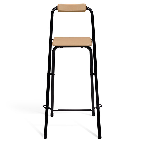 ID MARKET - Lot de 4 tabourets de bar pliants DETROIT structure noire avec assise effet bois design industriel - large