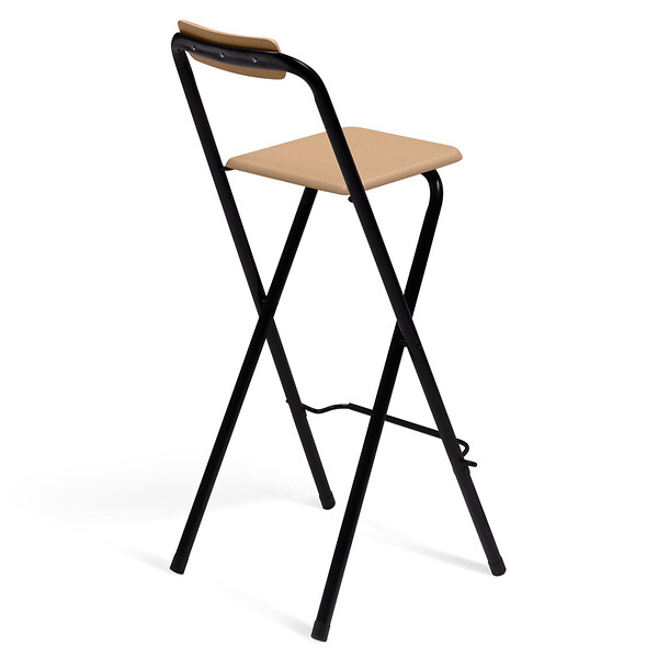 ID MARKET - Lot de 4 tabourets de bar pliants DETROIT structure noire avec assise effet bois design industriel - large