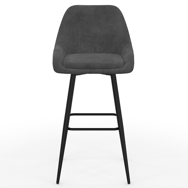ID MARKET - Lot de 4 tabourets de bar THALYA en velours gris foncé avec demi-accoudoirs - large