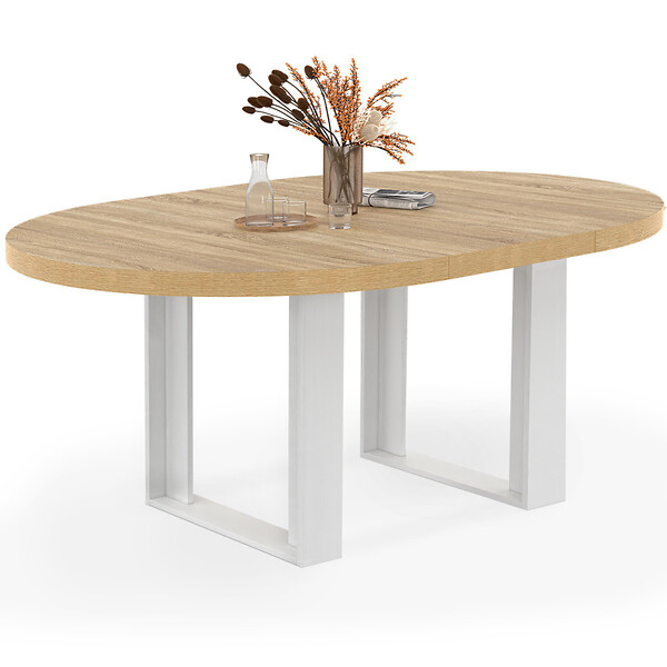 ID MARKET - Table à manger extensible ronde PHOENIX 4-6 personnes bois et blanc 110-150 cm - large