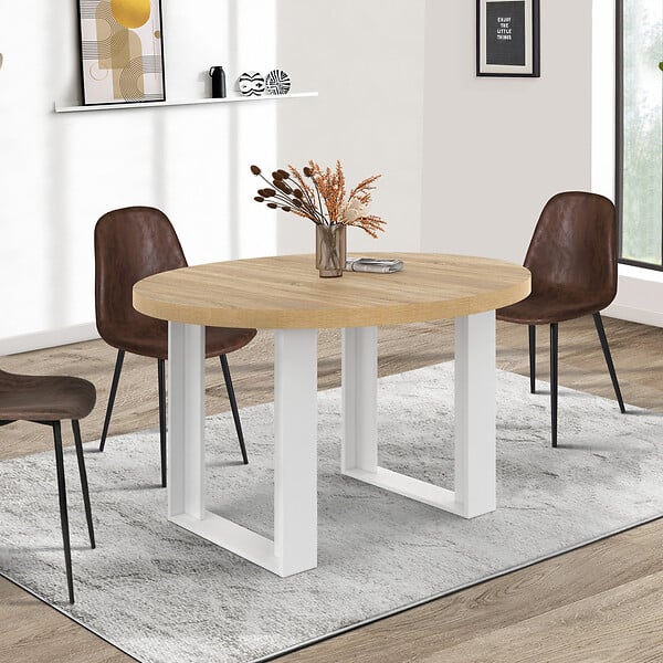 ID MARKET - Table à manger extensible ronde PHOENIX 4-6 personnes bois et blanc 110-150 cm - large