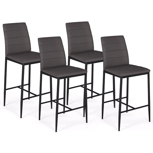 ID MARKET - Lot de 4 tabourets ROMANE en PVC gris design contemporain chaises de bar rembourrées - large