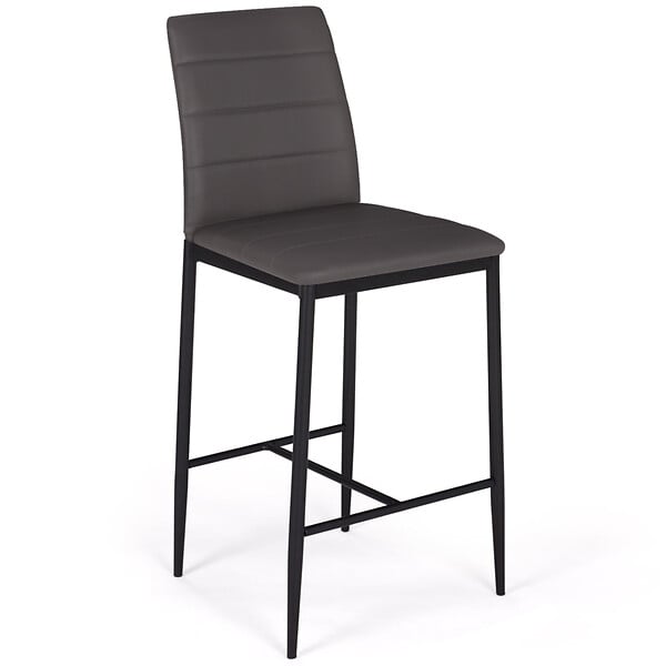 ID MARKET - Lot de 4 tabourets ROMANE en PVC gris design contemporain chaises de bar rembourrées - large