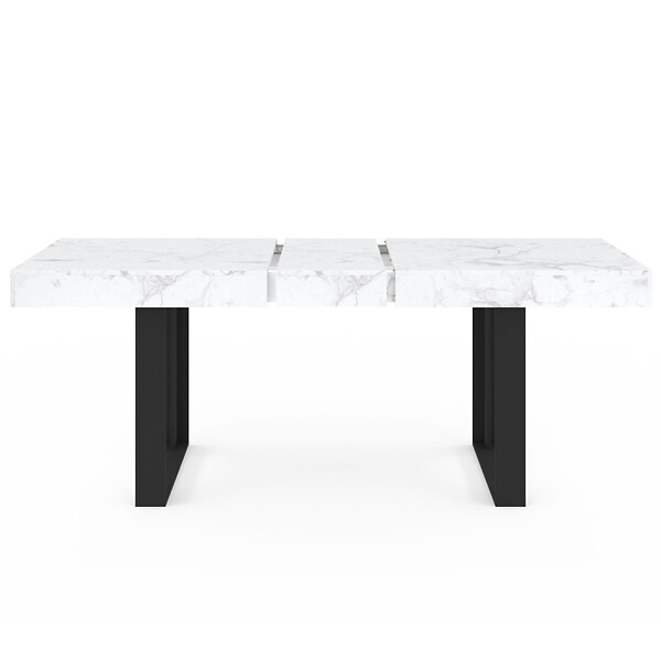 ID MARKET - Table à manger extensible rectangle PHOENIX 4-8 personnes plateau effet marbre blanc ALASKA 160-200 cm - large