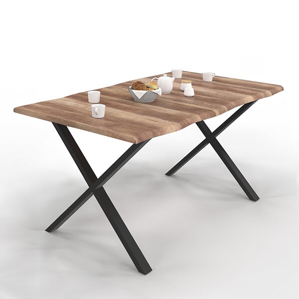 ID MARKET - Table à manger rectangle DAKOTA 6 personnes pieds forme en X design industriel 160 cm - large