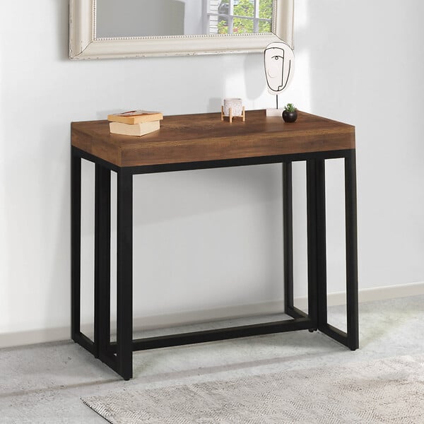 ID MARKET - Table console extensible TORONTO 10 personnes 235 cm bois foncé noyer design industriel - large