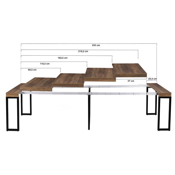 ID MARKET - Table console extensible TORONTO 10 personnes 235 cm bois foncé noyer design industriel - large