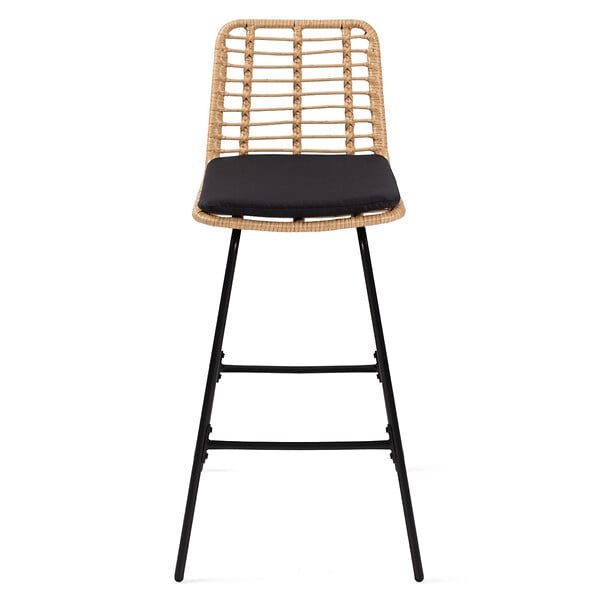 ID MARKET - Lot de 2 tabourets de bar SUMMER effet rotin pied métal noir - large