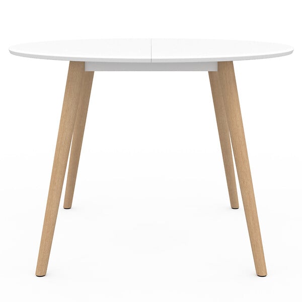 ID MARKET - Table à manger fixe ronde ANGELA 4-6 personnes blanc pieds bois 110 cm - large