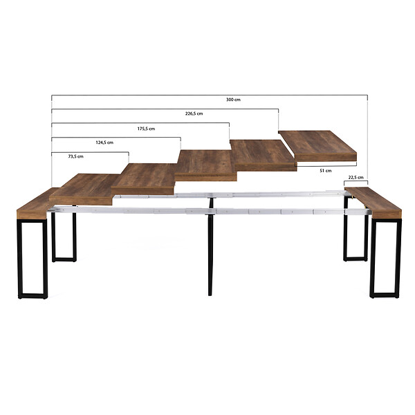 ID MARKET - Table console extensible TORONTO 14 personnes 300 cm  bois foncé noyer design industriel - large