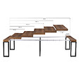 ID MARKET - Table console extensible TORONTO 14 personnes 300 cm  bois foncé noyer design industriel - vignette