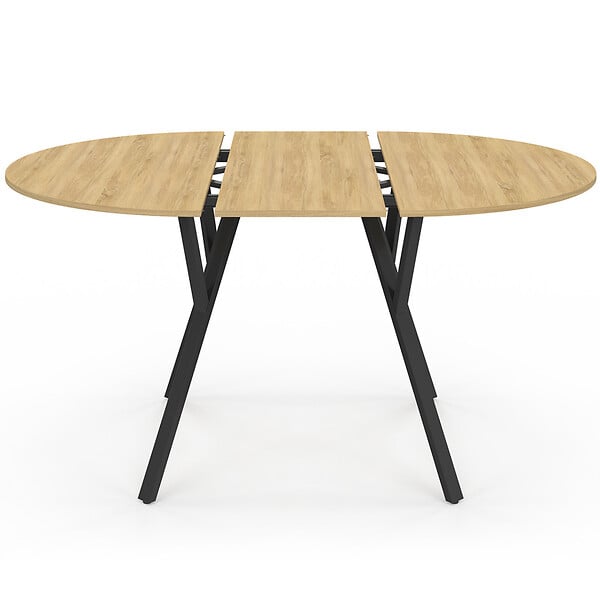 ID MARKET - Table à manger extensible ronde YSEULT 4-8 personnes bois et noir design industriel  110-150 cm - large