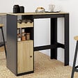 ID MARKET - Table de bar AMERI avec placard et range bouteilles 2 personnes bois et noir - vignette