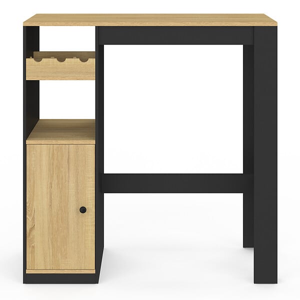 ID MARKET - Table de bar AMERI avec placard et range bouteilles 2 personnes bois et noir - large