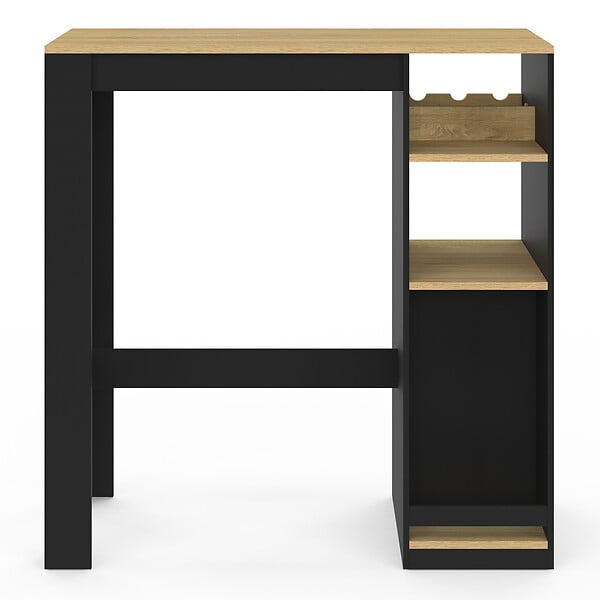 ID MARKET - Table de bar AMERI avec placard et range bouteilles 2 personnes bois et noir - large