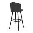 ID MARKET - Lot de 2 tabourets de bar coquillage ADELLA gris anthracite en velours pieds noirs - vignette