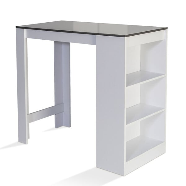 ID MARKET - Table de bar BARTH 2 à 4 personnes bois blanc plateau gris - large