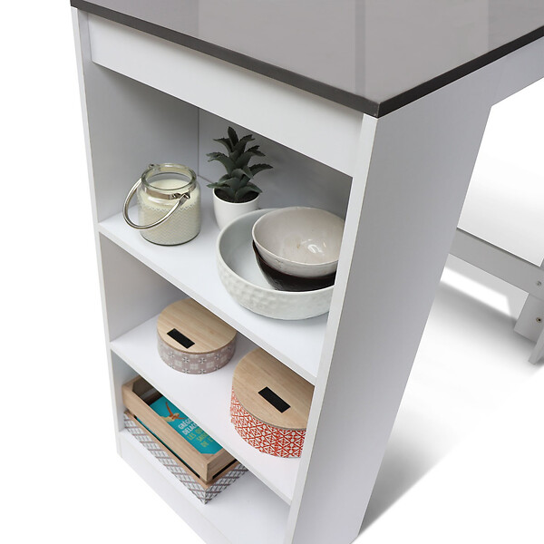 ID MARKET - Table de bar BARTH 2 à 4 personnes bois blanc plateau gris - large