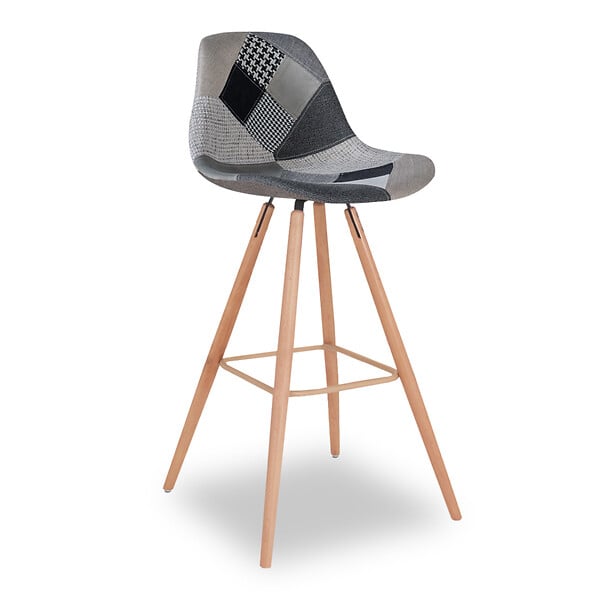 ID MARKET - Lot de 4 tabourets de bar SARA motifs patchworks noirs, gris et blancs - large