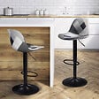 ID MARKET - Lot de 2 tabourets de bar KARL design patchworks noirs, gris et blancs pied noir - vignette