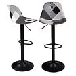 ID MARKET - Lot de 2 tabourets de bar KARL design patchworks noirs, gris et blancs pied noir - vignette