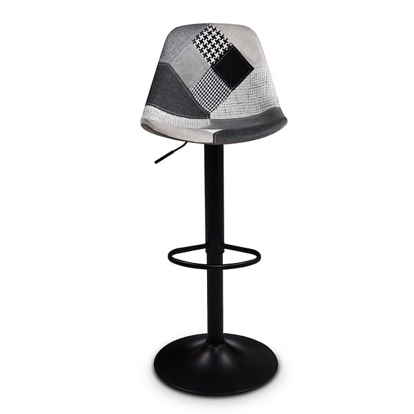 ID MARKET - Lot de 2 tabourets de bar KARL design patchworks noirs, gris et blancs pied noir - large