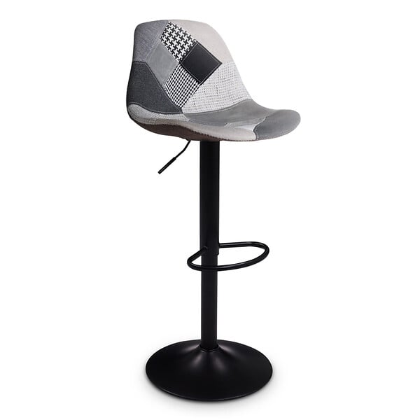 ID MARKET - Lot de 2 tabourets de bar KARL design patchworks noirs, gris et blancs pied noir - large