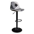 ID MARKET - Lot de 2 tabourets de bar KARL design patchworks noirs, gris et blancs pied noir - vignette