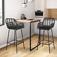 ID MARKET - Lot de 2 tabourets de bar SUMMER avec accoudoirs effet rotin noir pied métal noir - vignette